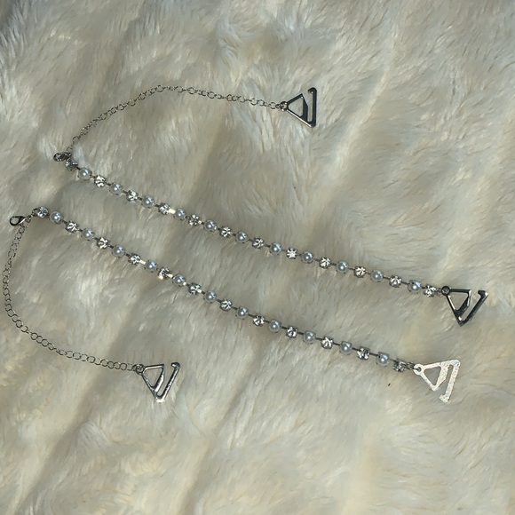 Bra straps replacement pearl and crystal diamond jewel silver chain Bra straps - Picture 5 of 13